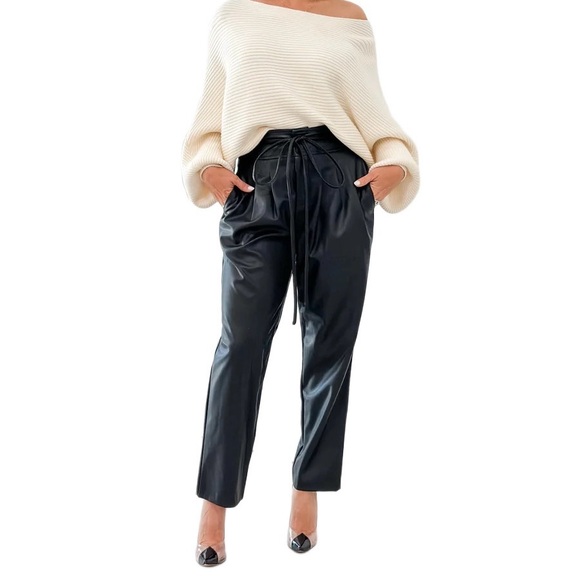 HIGH WAISTED FAUX LEATHER PANTS WITH BELT - Picture 1 of 5